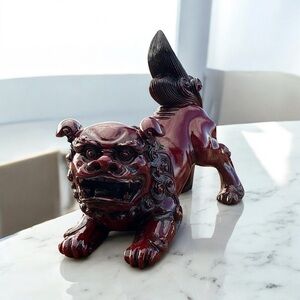 VINTAGE RED FOO DOG GUARDIAN LION STATUE